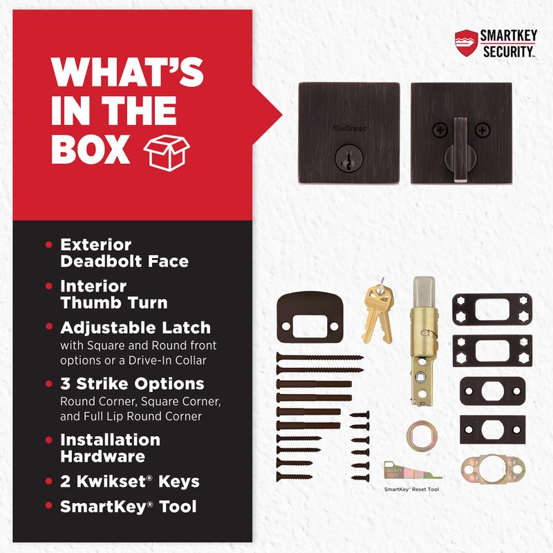 Kwikset Downtown Deadbolt Lock  Venetian Bronze Square Exterior Keyed Front Entry Door  Pick Resistant SmartKey Rekey Security  Single Cylinder Dead Bolt  with Microban Protection - Image 5